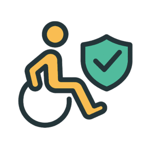 Icône vectorielle représentant une personne en fauteuil roulant stylisé, symbolisant l’accessibilité numérique conforme au RGAA.
