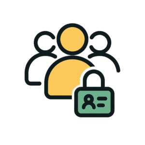 Icône de silhouettes de personnes avec un cadenas et une carte d’identité verte, représentant l’espace membres des citoyens.