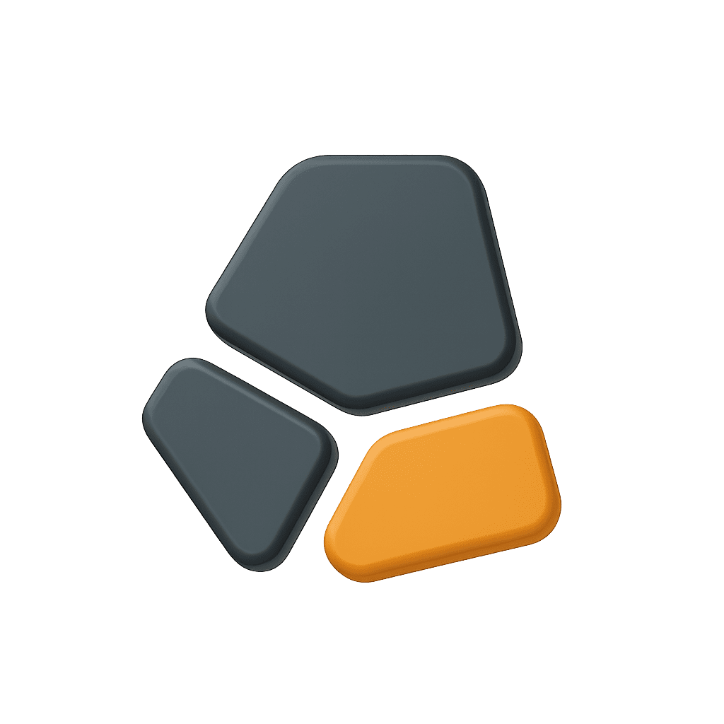 Icône 3D logo modulaire gris et ambre, symbolisant la création de logo et ses variantes