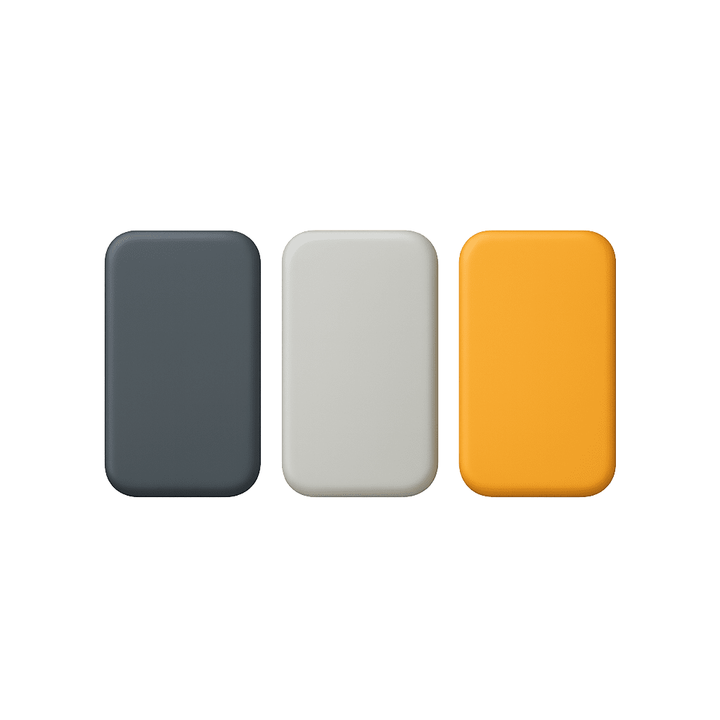 Icône 3D nuancier de trois couleurs gris, gris clair et ambre, pour palette et contrastes
